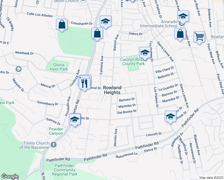 map of restaurants, bars, coffee shops, grocery stores, and more near 1826 Bolanos Avenue in Rowland Heights