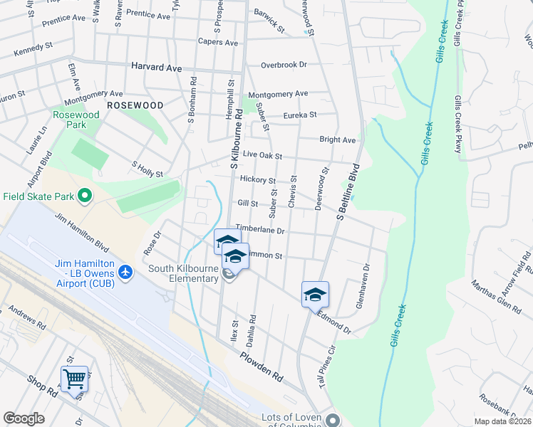 map of restaurants, bars, coffee shops, grocery stores, and more near 1104 Hancock Street in Columbia
