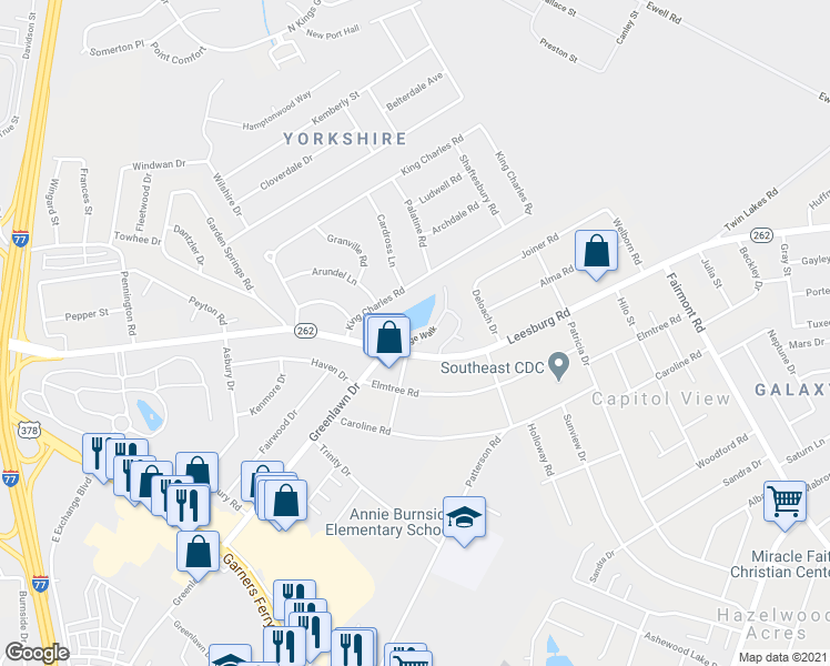 map of restaurants, bars, coffee shops, grocery stores, and more near 137 Village Walk in Columbia
