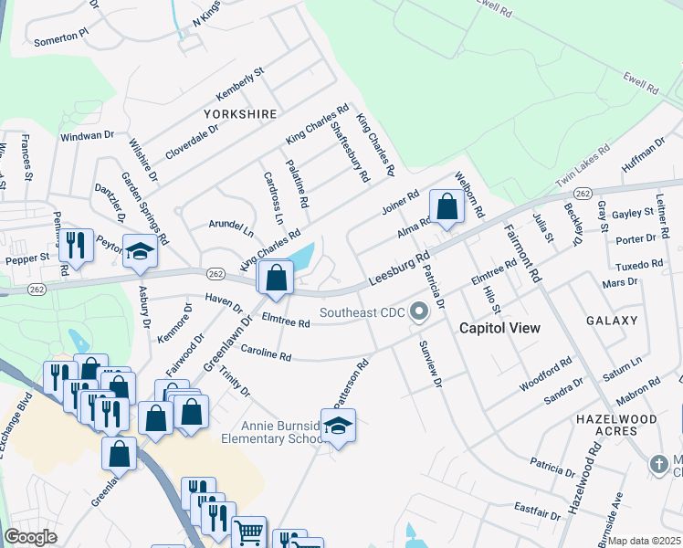 map of restaurants, bars, coffee shops, grocery stores, and more near 6 Village Court in Columbia