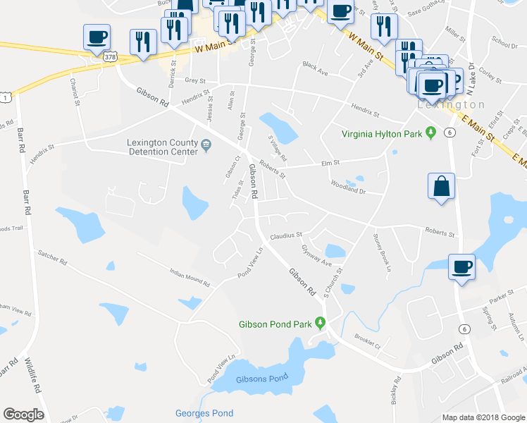 map of restaurants, bars, coffee shops, grocery stores, and more near 304 Gibson Forest Drive in Lexington