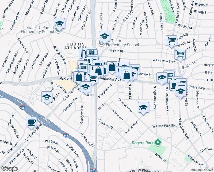 map of restaurants, bars, coffee shops, grocery stores, and more near 1953 Centinela Avenue in Inglewood