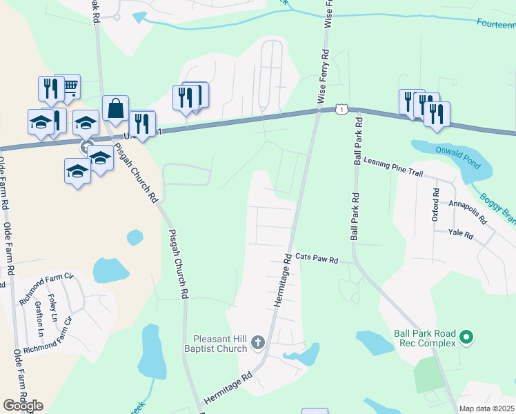 map of restaurants, bars, coffee shops, grocery stores, and more near 398 Bridlewood Drive in Lexington
