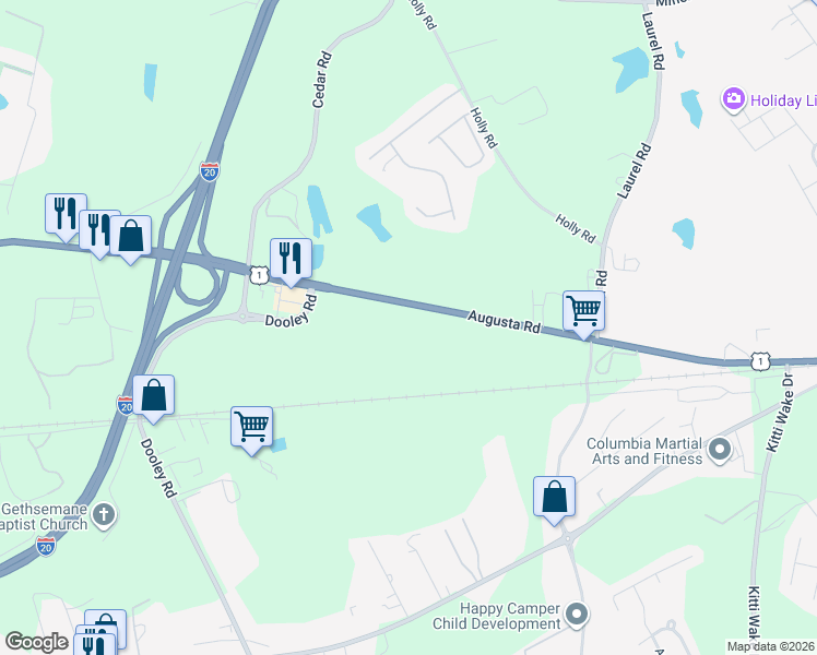 map of restaurants, bars, coffee shops, grocery stores, and more near 4801 Augusta Road in Lexington