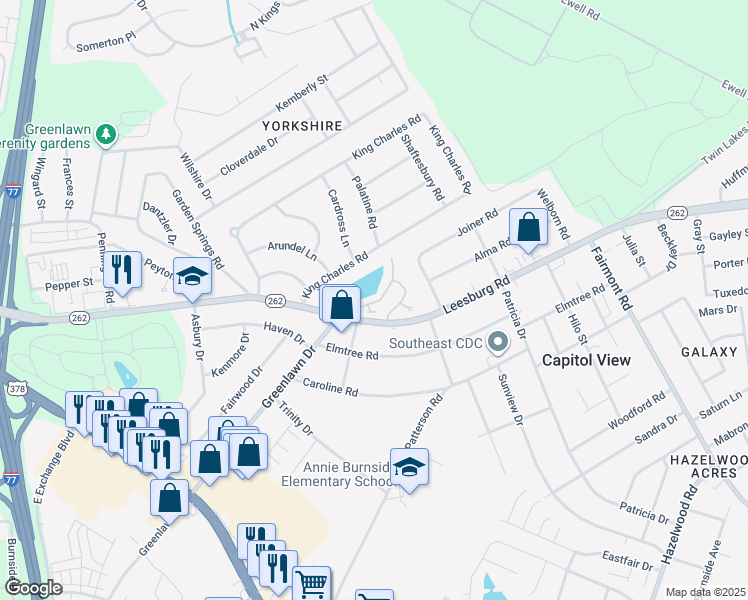 map of restaurants, bars, coffee shops, grocery stores, and more near 205 Village Walk in Columbia