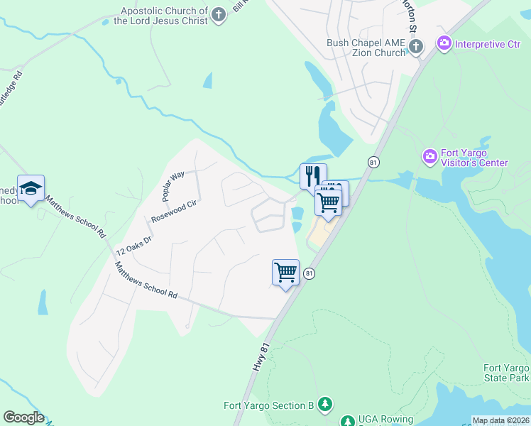 map of restaurants, bars, coffee shops, grocery stores, and more near 521 Terrapin Lane in Winder