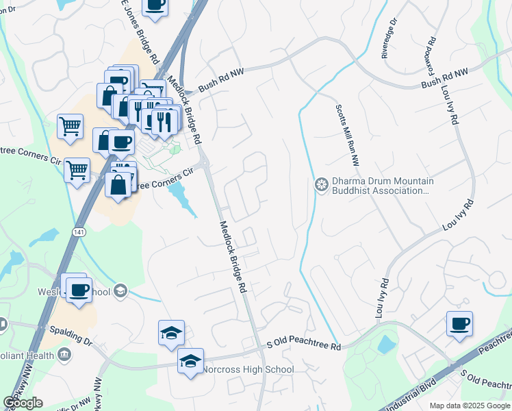 map of restaurants, bars, coffee shops, grocery stores, and more near 4115 Ancroft Circle in Norcross
