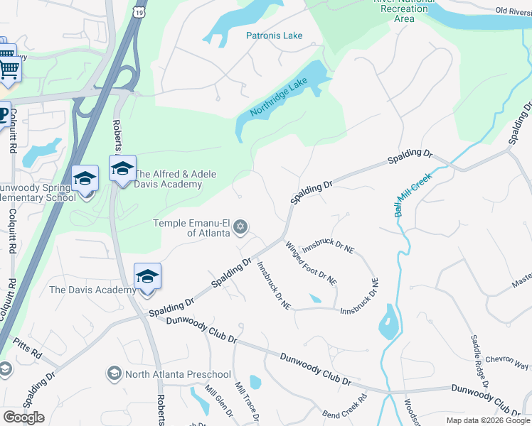 map of restaurants, bars, coffee shops, grocery stores, and more near 8110 Tynecastle Drive in Atlanta