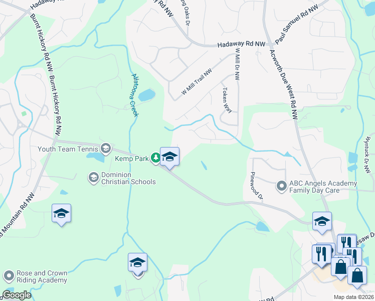 map of restaurants, bars, coffee shops, grocery stores, and more near 850 Hickory Shoals Road Northwest in Marietta