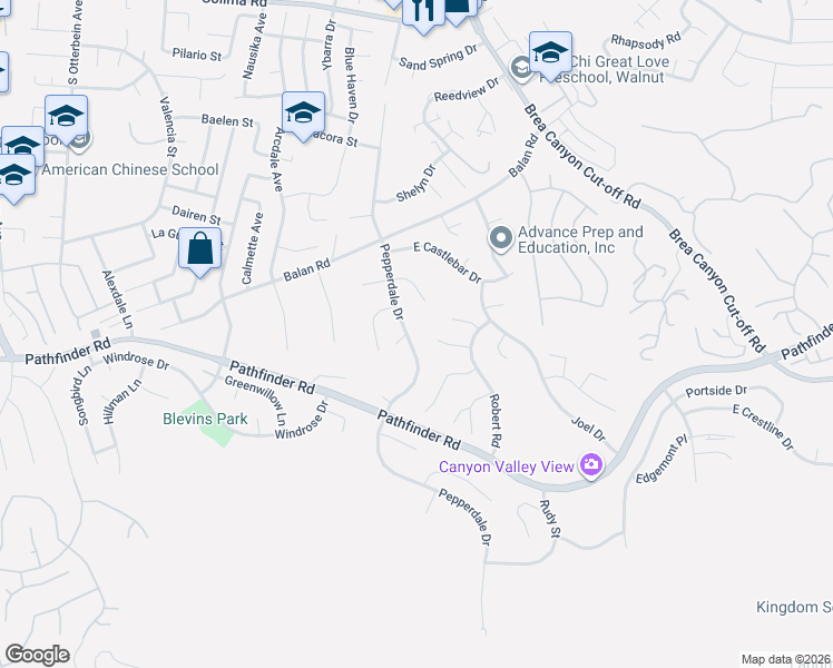 map of restaurants, bars, coffee shops, grocery stores, and more near 2366 Pepperdale Drive in Rowland Heights