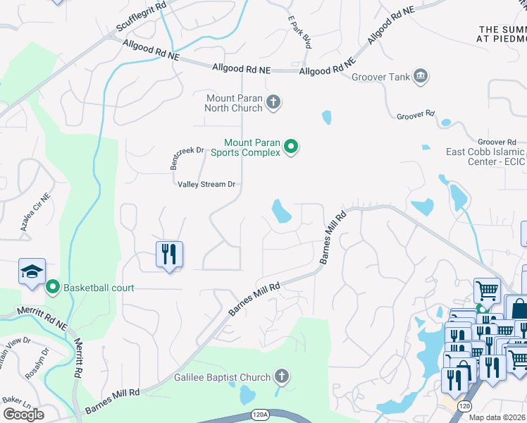 map of restaurants, bars, coffee shops, grocery stores, and more near 871 Edgewater Circle in Marietta