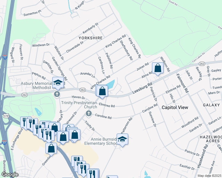 map of restaurants, bars, coffee shops, grocery stores, and more near 203 Village Walk in Columbia