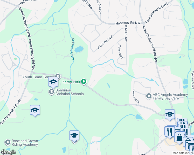 map of restaurants, bars, coffee shops, grocery stores, and more near 850 Hickory Shoals Road Northwest in Marietta