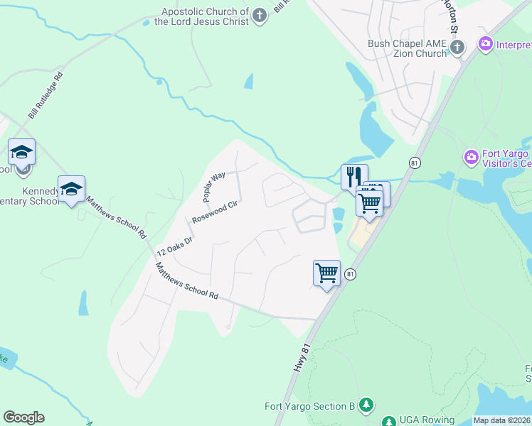 map of restaurants, bars, coffee shops, grocery stores, and more near 331 Turtle Creek Drive in Winder