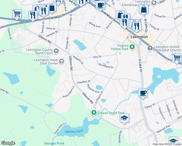 map of restaurants, bars, coffee shops, grocery stores, and more near 123 East Side Drive in Lexington