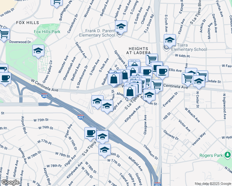 map of restaurants, bars, coffee shops, grocery stores, and more near 7027 Alvern Street in Los Angeles