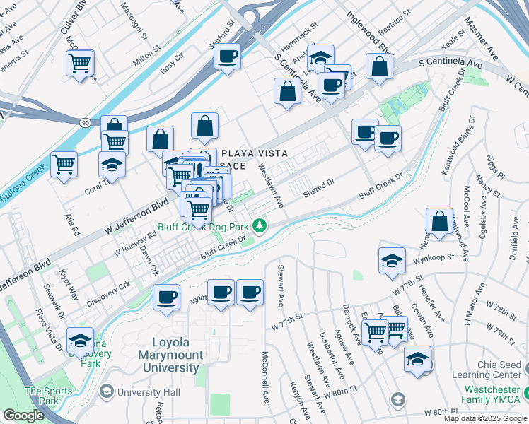 map of restaurants, bars, coffee shops, grocery stores, and more near 12633 Seacoast Place in Los Angeles
