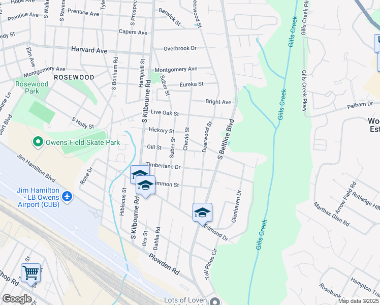 map of restaurants, bars, coffee shops, grocery stores, and more near 3944 Hickory Street in Columbia