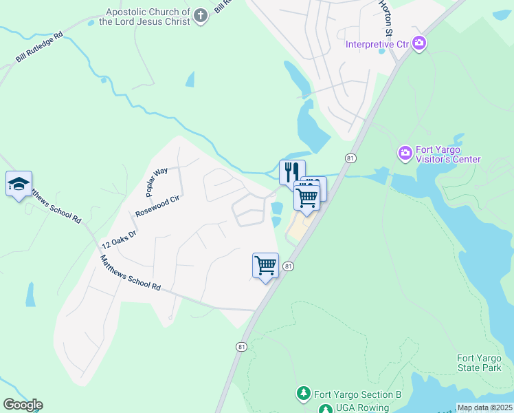 map of restaurants, bars, coffee shops, grocery stores, and more near 507 Terrapin Lane in Winder