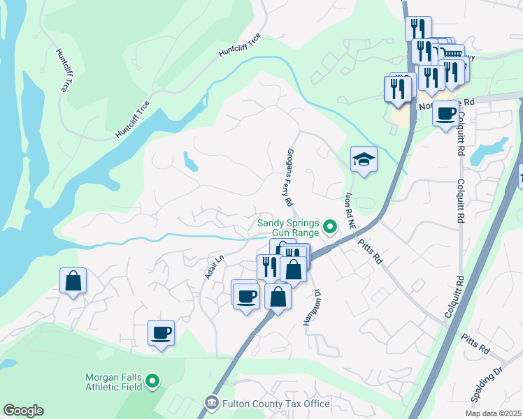 map of restaurants, bars, coffee shops, grocery stores, and more near 215 Wing Mill Road in Atlanta