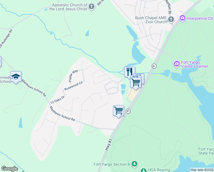 map of restaurants, bars, coffee shops, grocery stores, and more near 1543 Box Circle in Winder