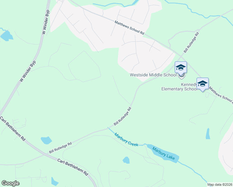 map of restaurants, bars, coffee shops, grocery stores, and more near 414 Southridge Road in Winder