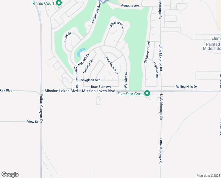 map of restaurants, bars, coffee shops, grocery stores, and more near 64557 Brae Burn Avenue in Desert Hot Springs