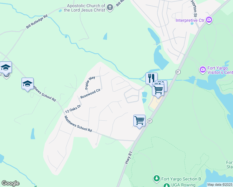 map of restaurants, bars, coffee shops, grocery stores, and more near 347 Turtle Creek Drive in Winder