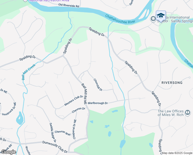 map of restaurants, bars, coffee shops, grocery stores, and more near 125 Churchill Drive in Atlanta