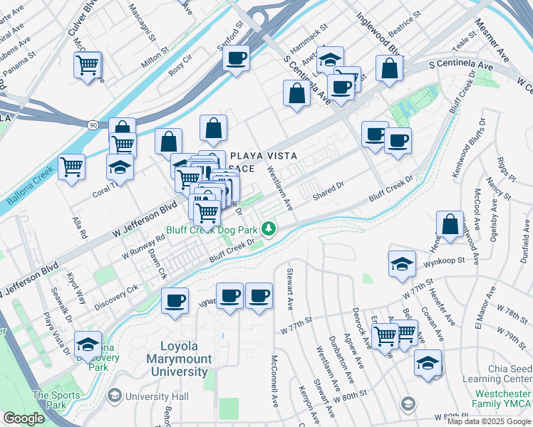 map of restaurants, bars, coffee shops, grocery stores, and more near 12657 Seacoast Place in Los Angeles