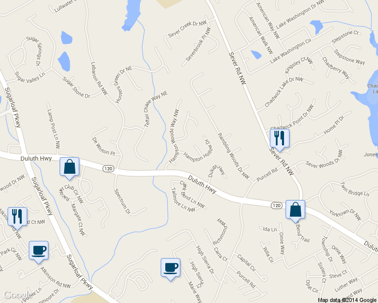 map of restaurants, bars, coffee shops, grocery stores, and more near 1679 Hampton Hollow Dr in Lawrenceville