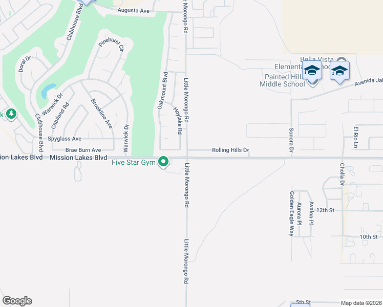 map of restaurants, bars, coffee shops, grocery stores, and more near 65013 Rolling Hills Drive in Desert Hot Springs