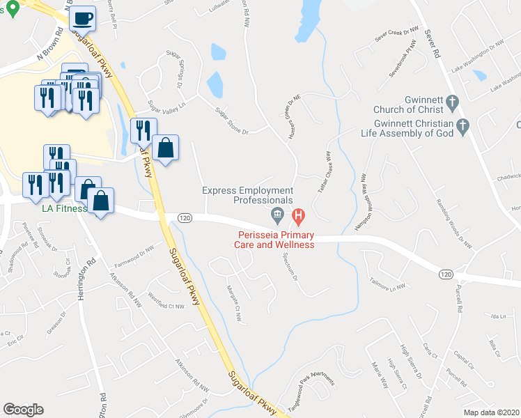 map of restaurants, bars, coffee shops, grocery stores, and more near 1808 De Winton Place in Lawrenceville