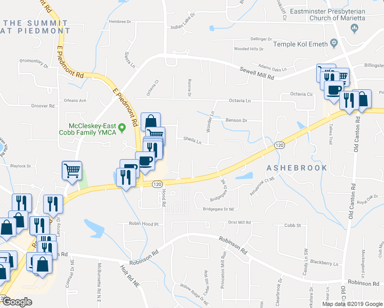 map of restaurants, bars, coffee shops, grocery stores, and more near 1050 Sterling Ridge Chase Northeast in Marietta