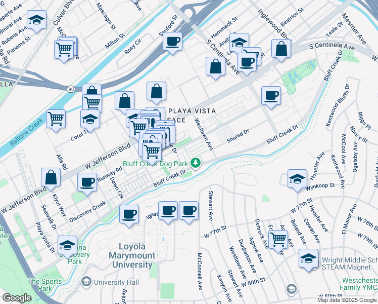 map of restaurants, bars, coffee shops, grocery stores, and more near 5909 Coral Place in Los Angeles