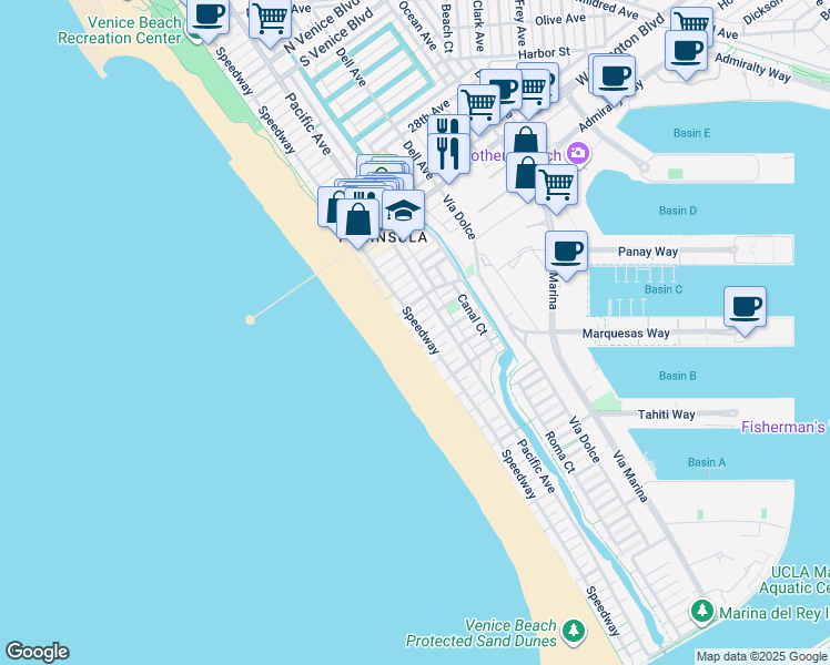 map of restaurants, bars, coffee shops, grocery stores, and more near 6 Eastwind Street in Los Angeles