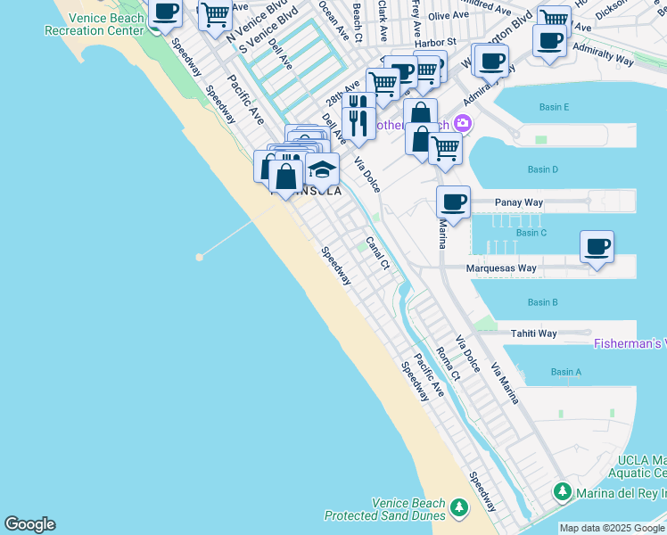 map of restaurants, bars, coffee shops, grocery stores, and more near 6 Eastwind Street in Los Angeles