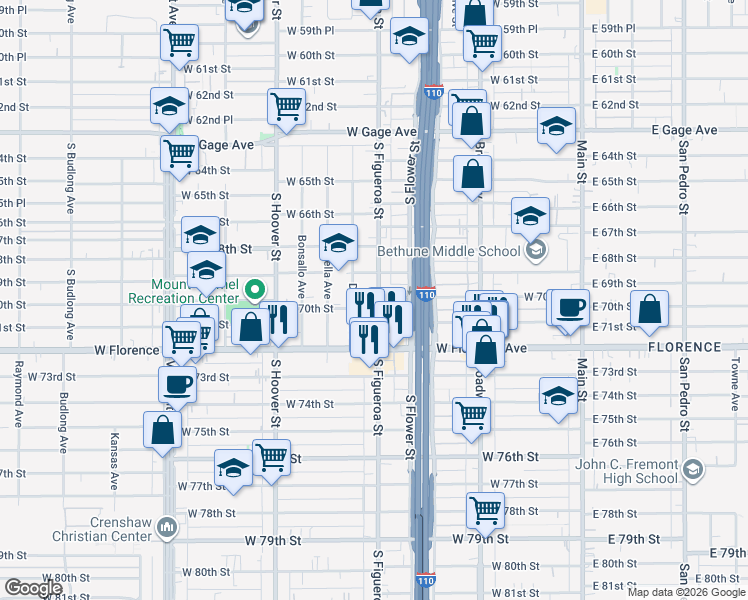 map of restaurants, bars, coffee shops, grocery stores, and more near in Los Angeles