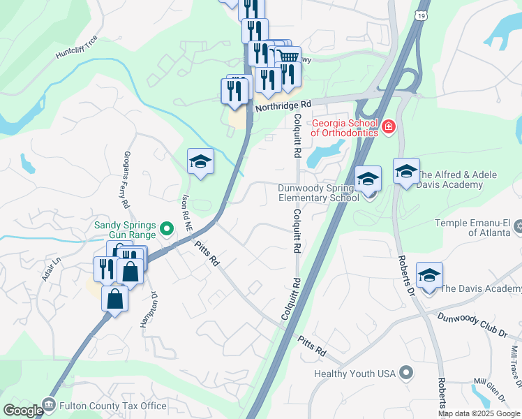 map of restaurants, bars, coffee shops, grocery stores, and more near 520 Granite Ridge Place in Atlanta
