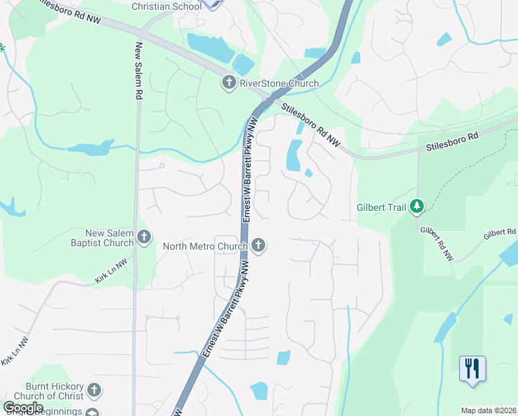 map of restaurants, bars, coffee shops, grocery stores, and more near 1196 Parkview Lane Northwest in Kennesaw