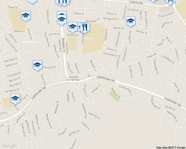 map of restaurants, bars, coffee shops, grocery stores, and more near 2275 Alexdale Lane in Rowland Heights