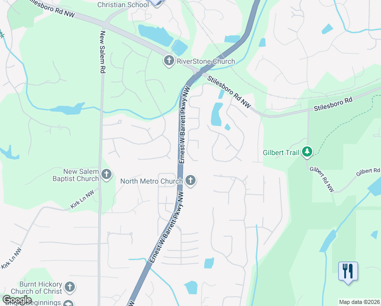map of restaurants, bars, coffee shops, grocery stores, and more near 1196 Parkview Lane Northwest in Kennesaw