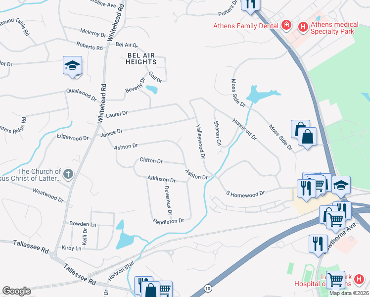 map of restaurants, bars, coffee shops, grocery stores, and more near 260 Ashton Drive in Athens
