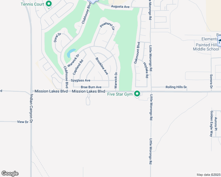 map of restaurants, bars, coffee shops, grocery stores, and more near 9960 Brookline Avenue in Desert Hot Springs