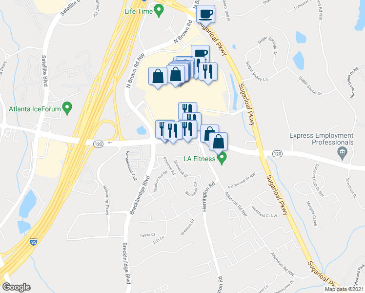 map of restaurants, bars, coffee shops, grocery stores, and more near 1934 Duluth Highway in Lawrenceville