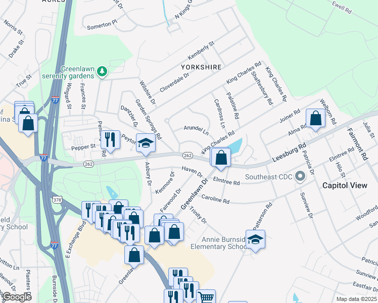 map of restaurants, bars, coffee shops, grocery stores, and more near 1125 Leesburg Road in Columbia