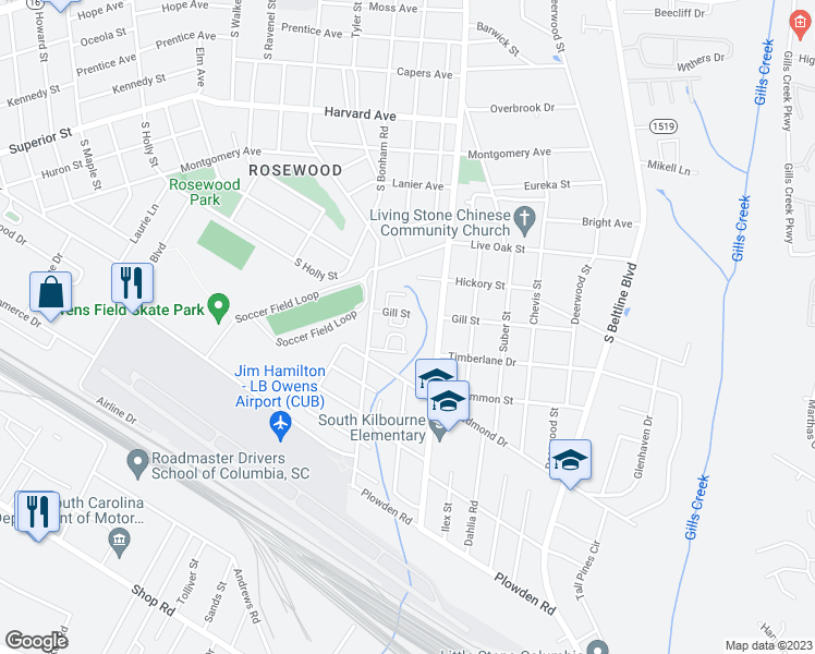 map of restaurants, bars, coffee shops, grocery stores, and more near 132 Elizabeth Darby Lane in Columbia