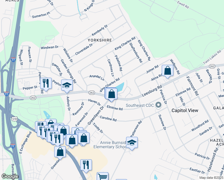 map of restaurants, bars, coffee shops, grocery stores, and more near 109 Village Walk in Columbia