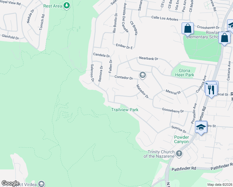 map of restaurants, bars, coffee shops, grocery stores, and more near 17705 Contra Costa Drive in Rowland Heights