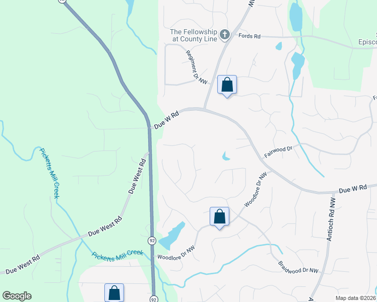 map of restaurants, bars, coffee shops, grocery stores, and more near 6272 Braidwood Run Northwest in Acworth